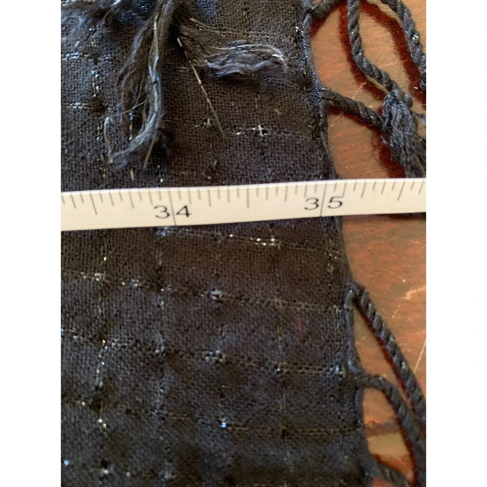 Black Metallic Thread Fringed Triangle Scarf Wrap Woven Sparkle Boho